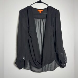 Joe Fresh Black Sheer Blouse Size M Open Front Lightweight Top